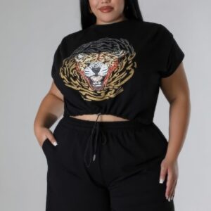 Black Plus Size Stretch Short Set