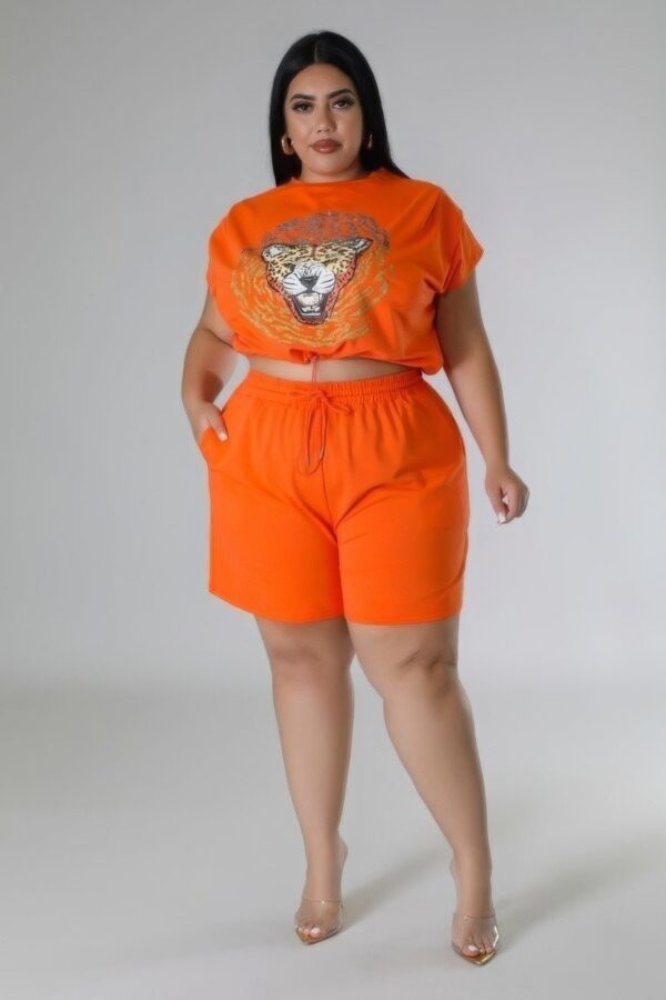 Orange Plus Size Stretch Short Set - Image 2