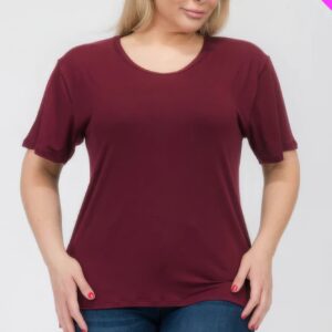Burgundy Plus Size Basic Short Sleeve T-shirt