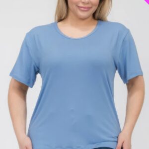 Cloud Blue Plus Size Basic Short Sleeve T-shirt