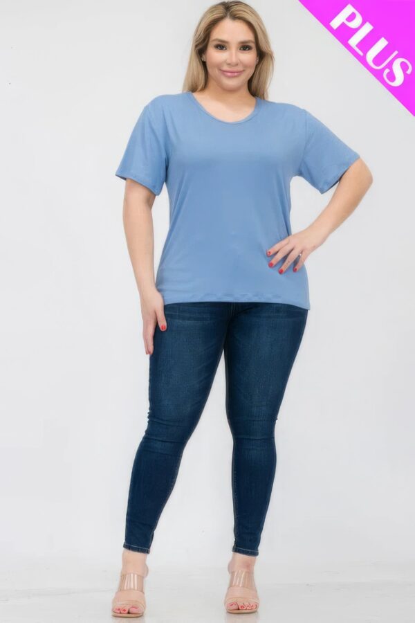 Cloud Blue Plus Size Basic Short Sleeve T-shirt - Image 2