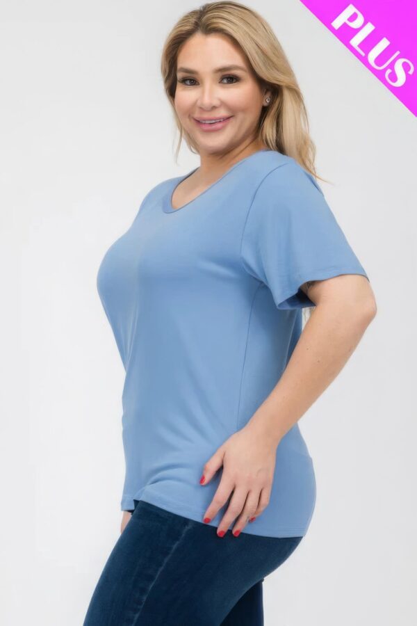 Cloud Blue Plus Size Basic Short Sleeve T-shirt - Image 3