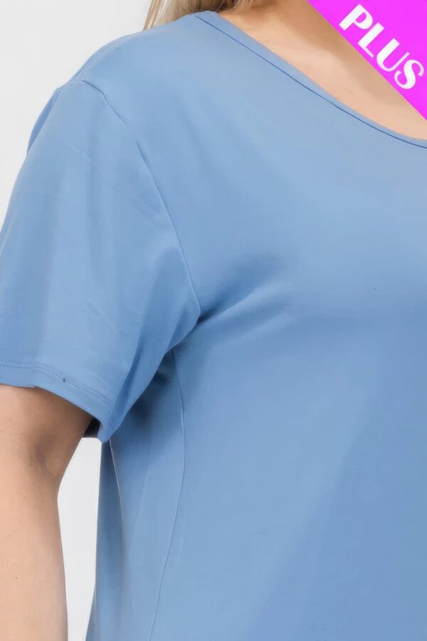 Cloud Blue Plus Size Basic Short Sleeve T-shirt - Image 4