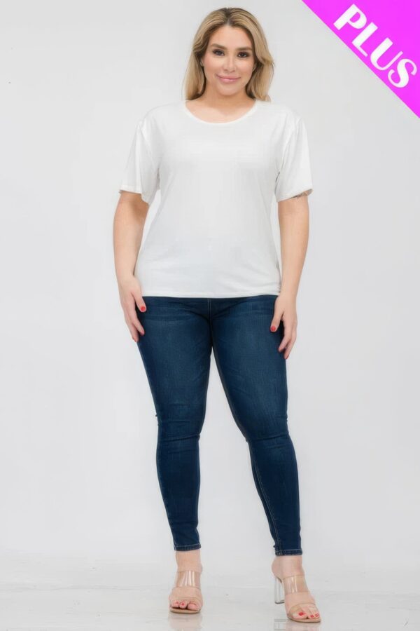 White Plus Size Basic Short Sleeve T-shirt - Image 3