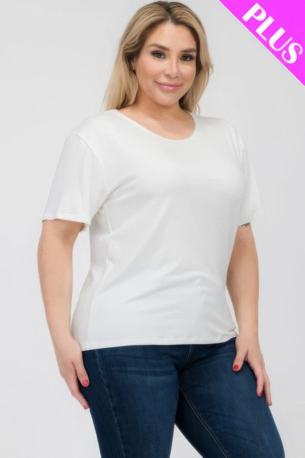 White Plus Size Basic Short Sleeve T-shirt - Image 5
