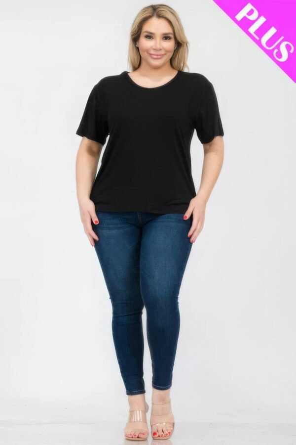 Black Plus Size Basic Short Sleeve T-shirt - Image 2