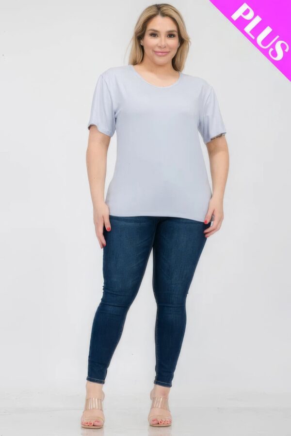 Oyster Grey Plus Size Basic Short Sleeve T-shirt - Image 2