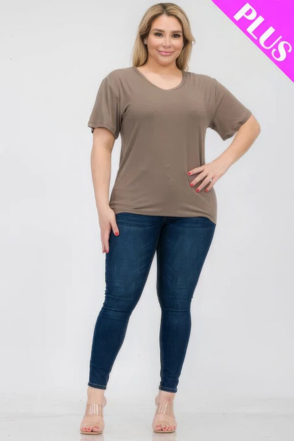 Taupe Plus Size Basic Short Sleeve T-shirt - Image 3