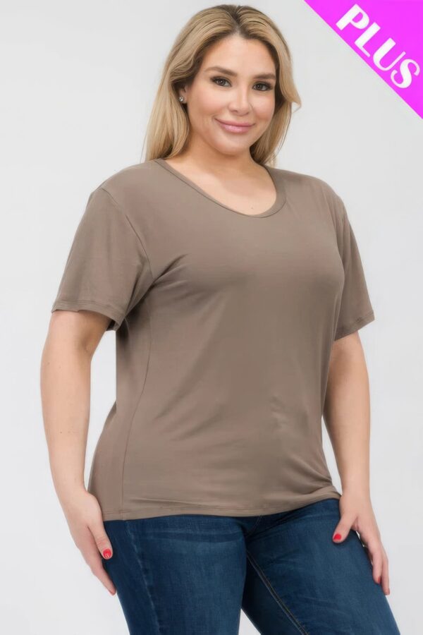 Taupe Plus Size Basic Short Sleeve T-shirt - Image 5