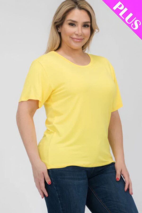 Yellow Plus Size Basic Short Sleeve T-shirt - Image 3
