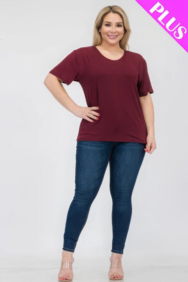 Burgundy Plus Size Basic Short Sleeve T-shirt - Image 2
