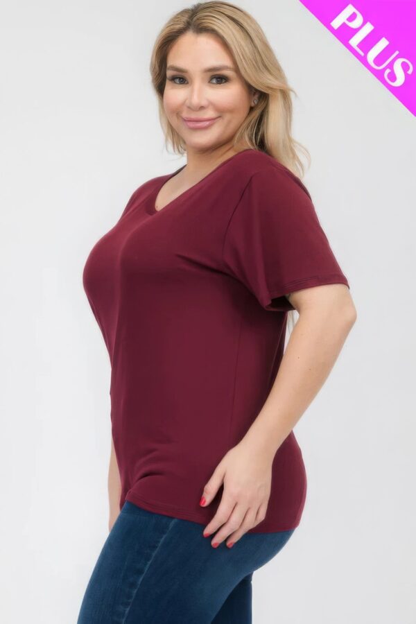 Burgundy Plus Size Basic Short Sleeve T-shirt - Image 3