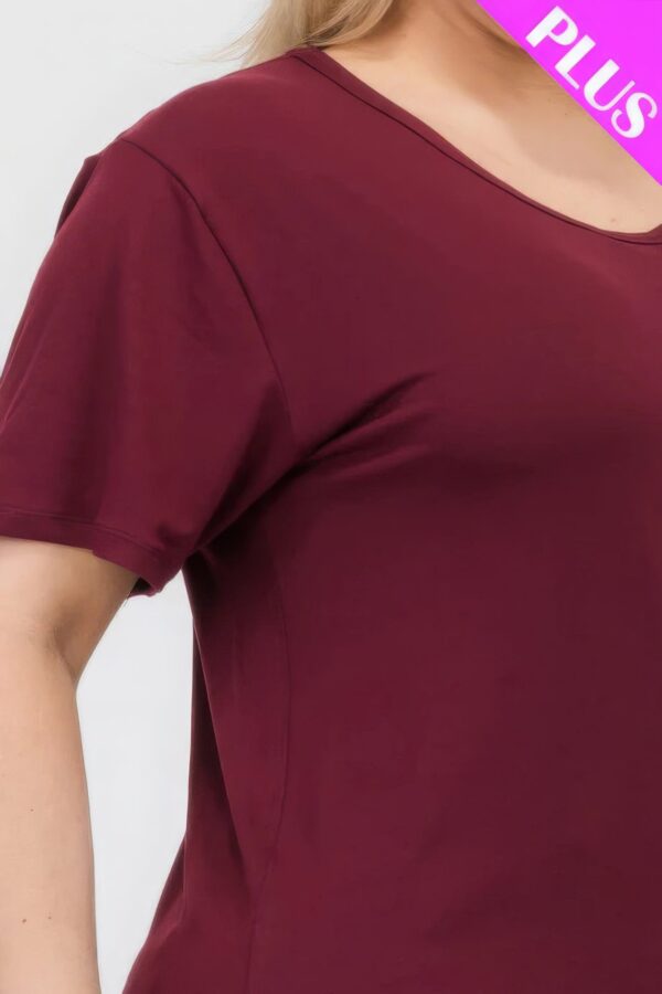 Burgundy Plus Size Basic Short Sleeve T-shirt - Image 4