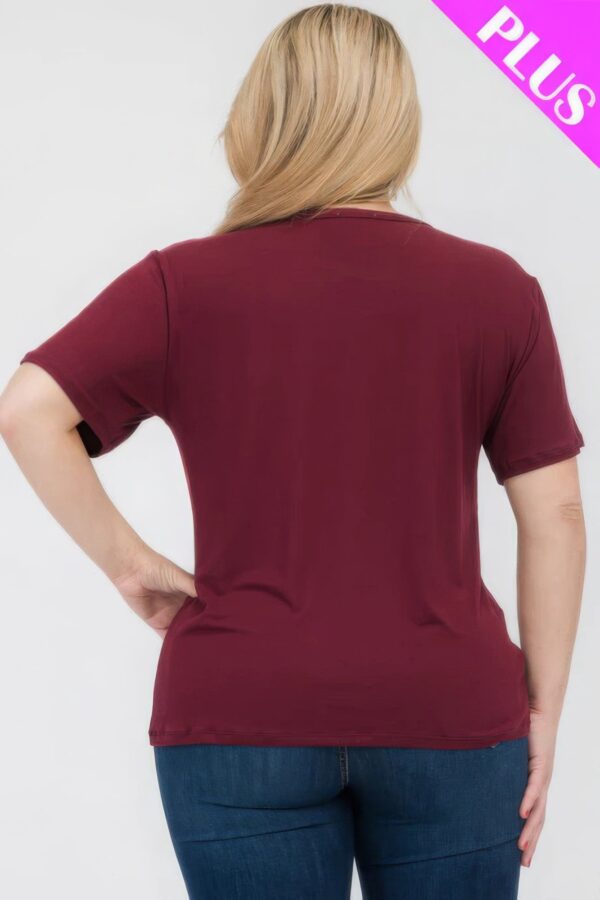 Burgundy Plus Size Basic Short Sleeve T-shirt - Image 5