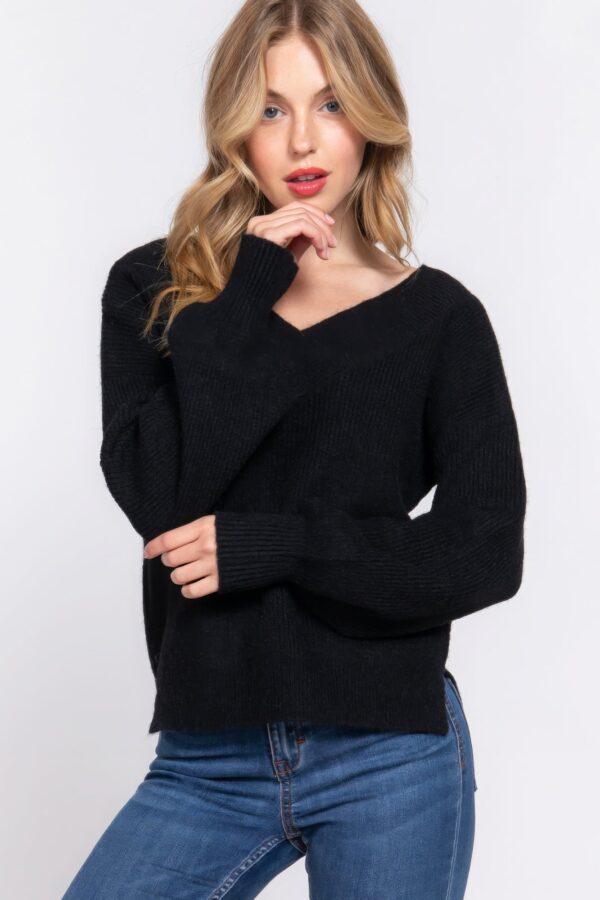Long Sleeve Double V-neck Sweater - Image 14