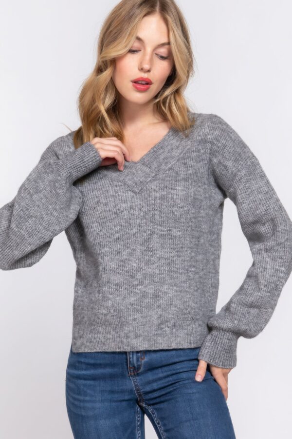 Long Sleeve Double V-neck Sweater - Image 18