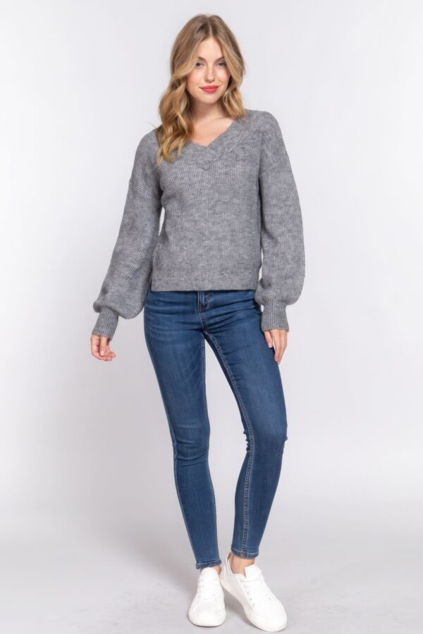 Long Sleeve Double V-neck Sweater - Image 19