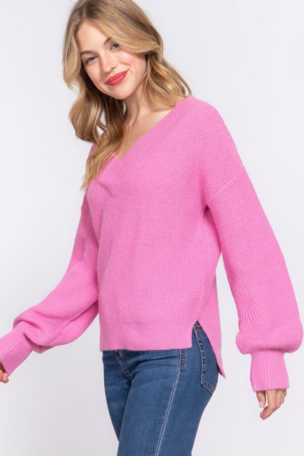 Long Sleeve Double V-neck Sweater - Image 4