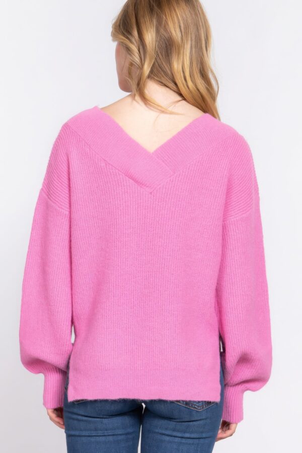 Long Sleeve Double V-neck Sweater - Image 5