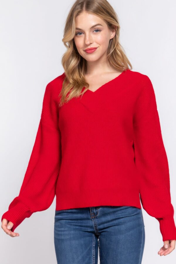 Long Sleeve Double V-neck Sweater - Image 10