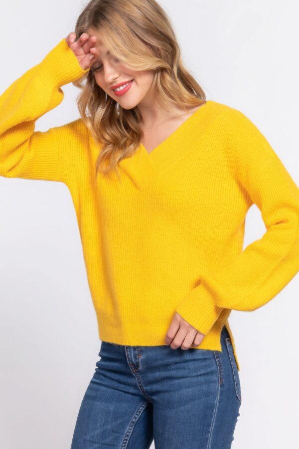 Long Sleeve Double V-neck Sweater - Image 8