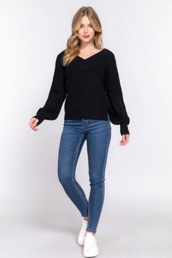 Long Sleeve Double V-neck Sweater - Image 15
