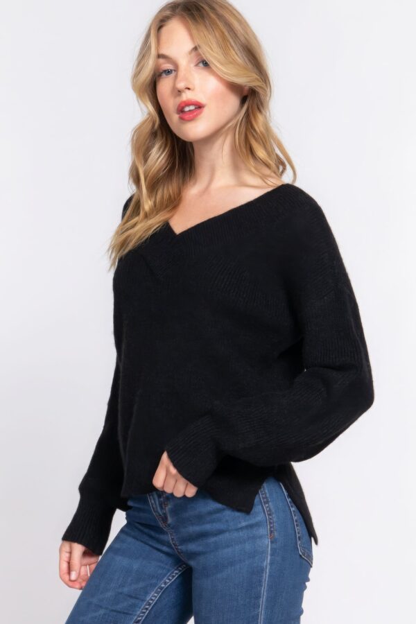 Long Sleeve Double V-neck Sweater - Image 16