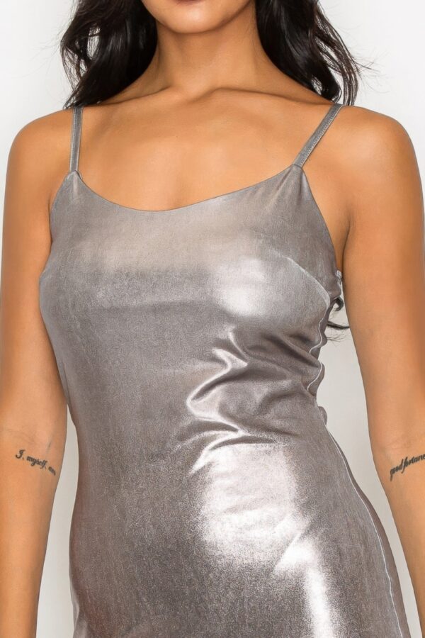 Scoop Neck Foil Mini Dress - Image 4
