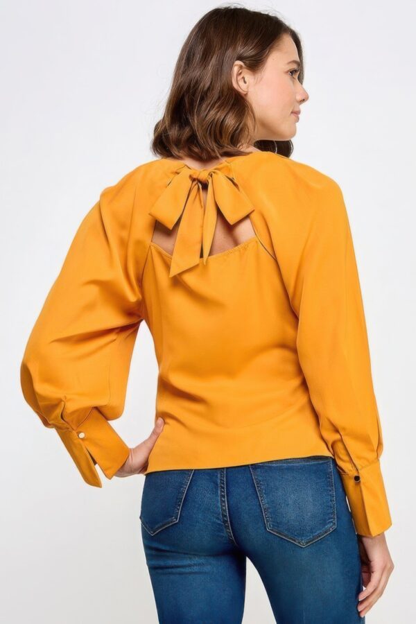 Raglan Long Sleeve Top With Back Neck Tie - Image 5