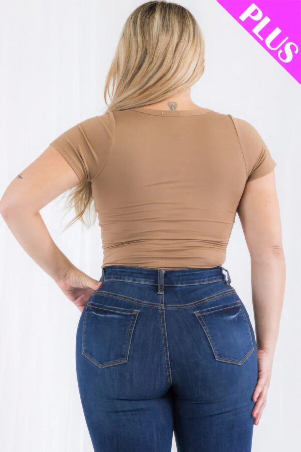 Plus Size Casual Split Neck Solid Short Sleeve Bodysuit - Image 25