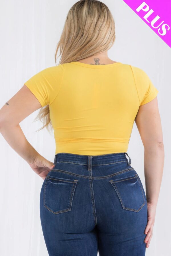 Plus Size Casual Split Neck Solid Short Sleeve Bodysuit - Image 5