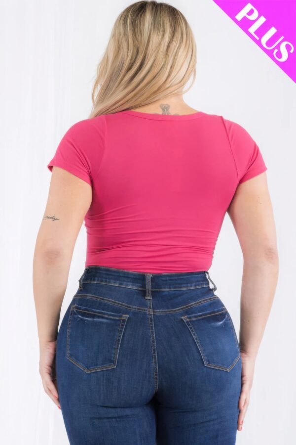 Plus Size Casual Split Neck Solid Short Sleeve Bodysuit - Image 10