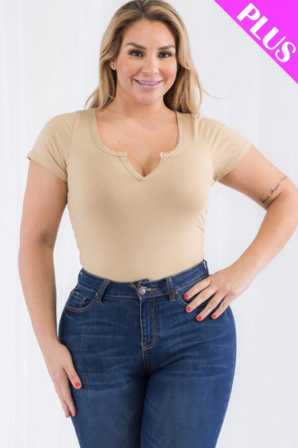Plus Size Casual Split Neck Solid Short Sleeve Bodysuit - Image 27
