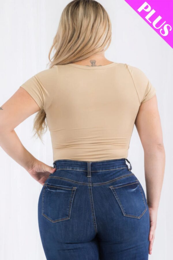 Plus Size Casual Split Neck Solid Short Sleeve Bodysuit - Image 30