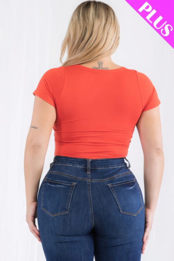 Plus Size Casual Split Neck Solid Short Sleeve Bodysuit - Image 35