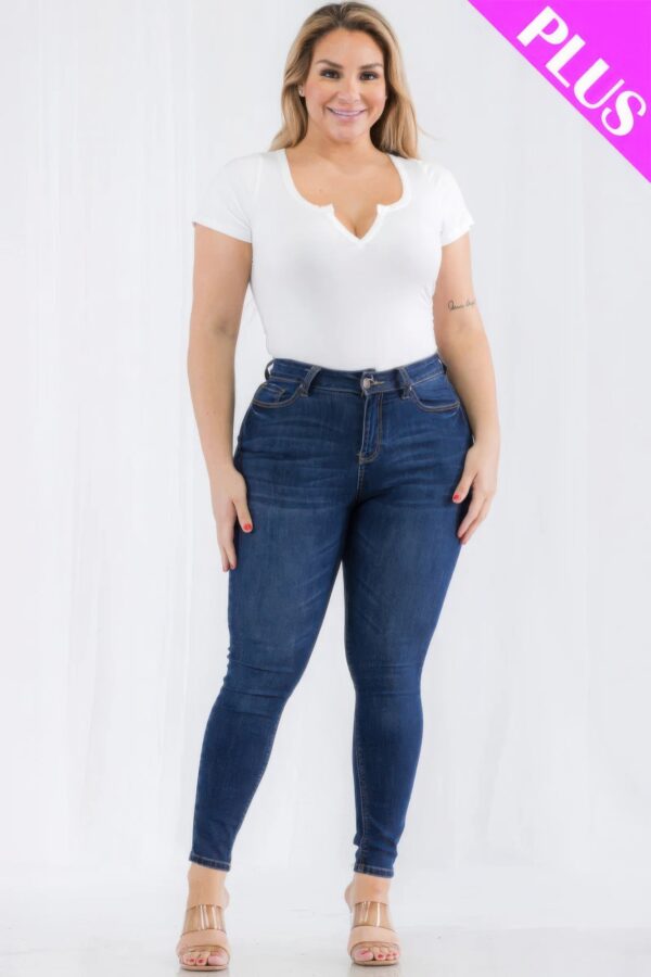 Plus Size Casual Split Neck Solid Short Sleeve Bodysuit - Image 18