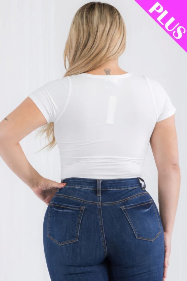 Plus Size Casual Split Neck Solid Short Sleeve Bodysuit - Image 20