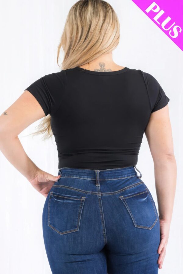 Plus Size Casual Split Neck Solid Short Sleeve Bodysuit - Image 15