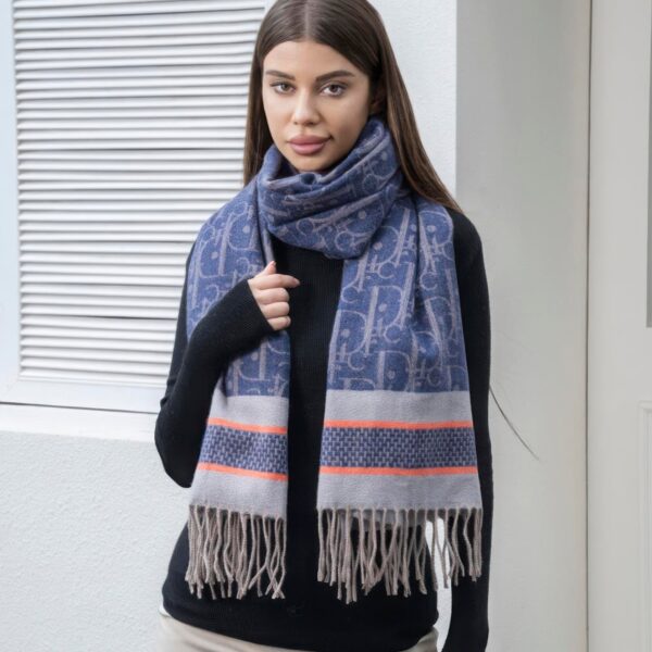 Double Stripe Blanket Scarf with Tassel - Image 2
