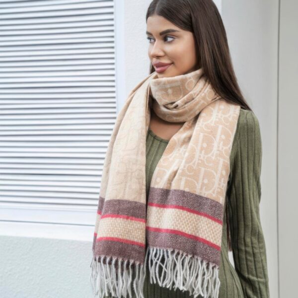 Double Stripe Blanket Scarf with Tassel - Image 3