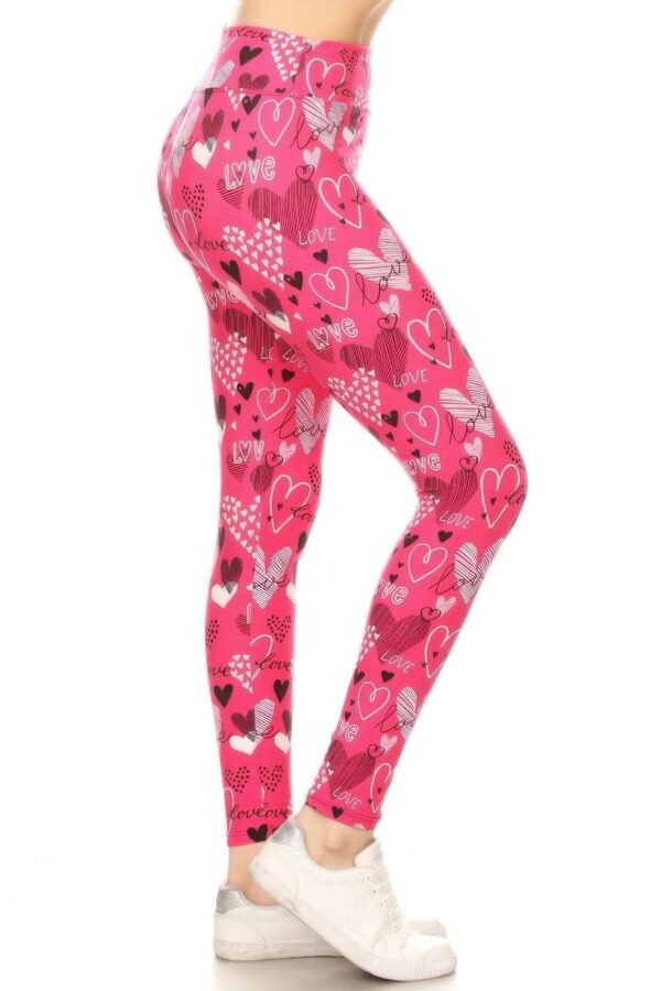 Heart Prints Printed High Waisted Leggings - Image 2