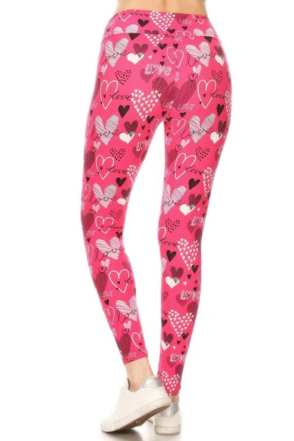 Heart Prints Printed High Waisted Leggings - Image 3