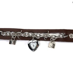 Brown Wristband with Heart Shaped Watch and Lock & Key
