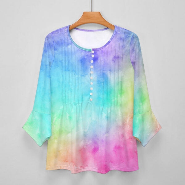 Tie Dye Ruffled Petal Sleeve Top - Image 3