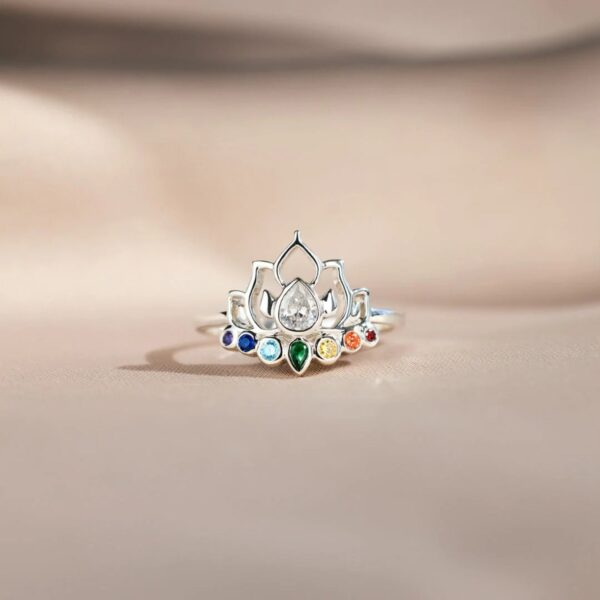 Lotus Shape 925 Sterling Silver Inlaid Zircon Ring - Image 4