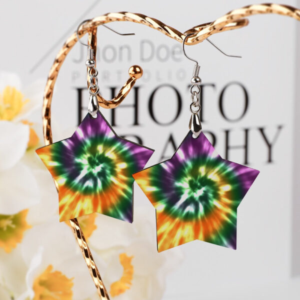 Wooden Tie Dye Swirl Earrings - Image 5