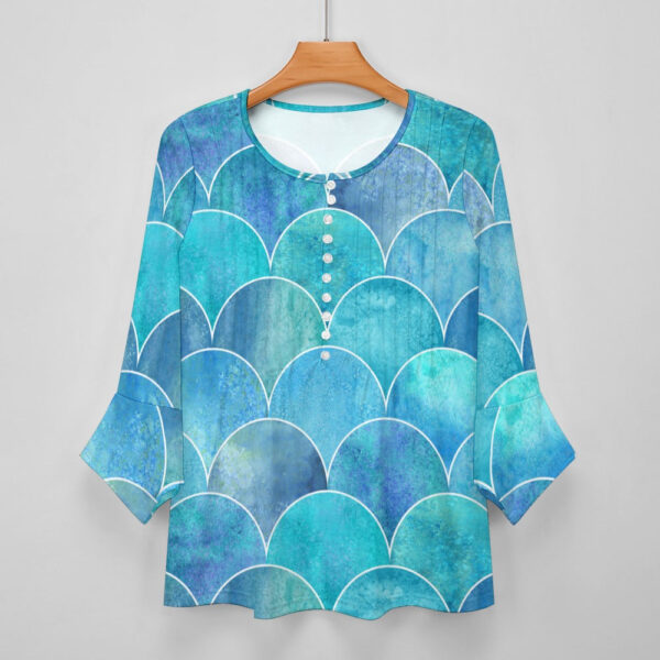 Mermaid Print Ruffled Petal Sleeve Top - Image 5
