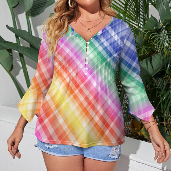 Rainbow Stripes Ruffled Petal Sleeve Top - Image 2