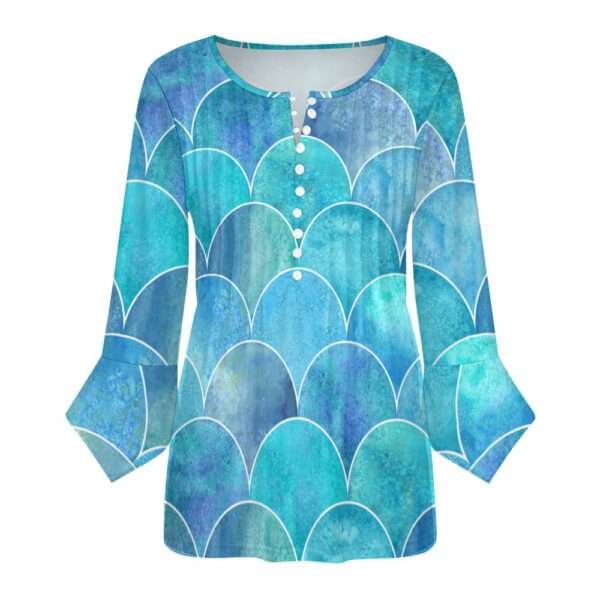 Mermaid Print Ruffled Petal Sleeve Top - Image 3