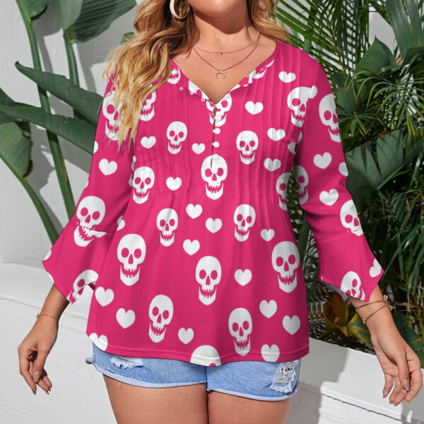 Skulls and Hearts Ruffled Petal Sleeve Top - Image 2